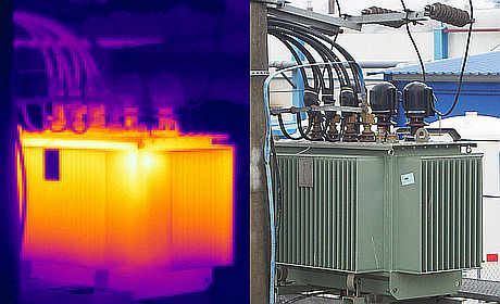 Badanie kamerą termowizyjną transformatora olejowego na słupie